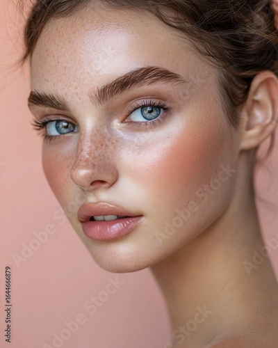 Closeup of a European woman receiving Hydra facial flawless skin natural beauty expression clean isolated on a pastel background premium skincare and beauty portrait