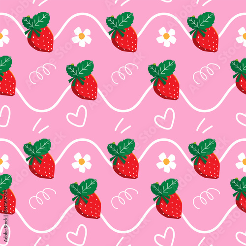 hand drawn seamless patttern with strawberry 