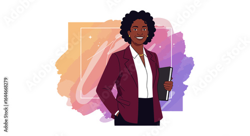 Smiling African American Businesswoman Holding a Folder.