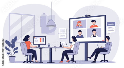 Team Members Participating in a Video Conference Meeting.