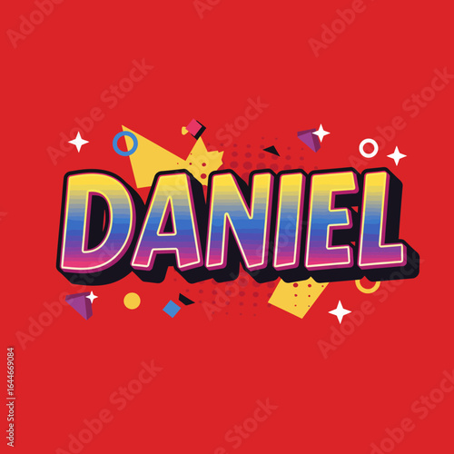 High-resolution vector illustration of the word Daniel in a vibrant neon color palette pop art style.