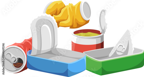 Illustration of Recycled Tin and Aluminum Cans 