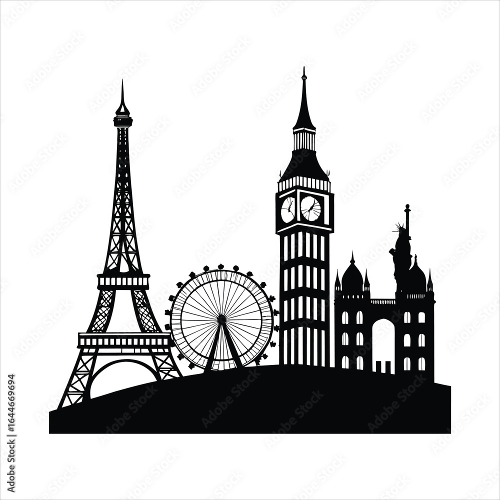 Obraz premium eiffel tower silhouette vector