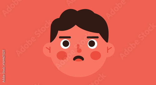 Cartoon Face with Dark Hair and Surprised Expression.