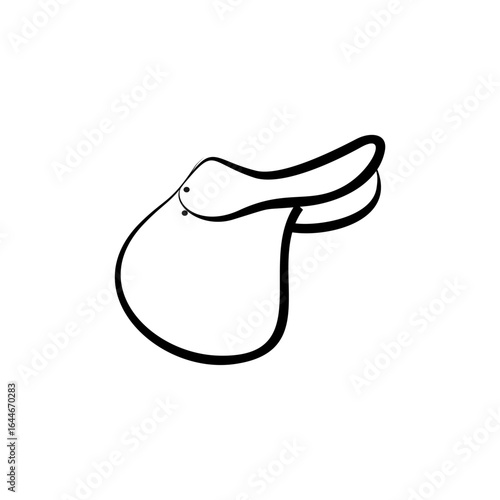 Simple English saddle line art, a minimalist vector icon for equestrian sports. Elegant black outline illustration of horse riding equipment isolated on white.