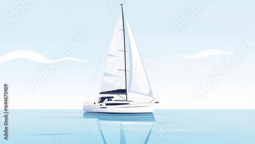 Calm sailboat on placid sea