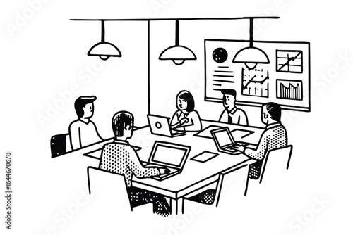 Diverse group of people learning and working together online with laptops