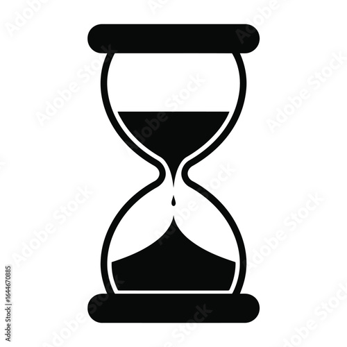 Vector illustration of Black hourglass with sand flowing on white background time clock