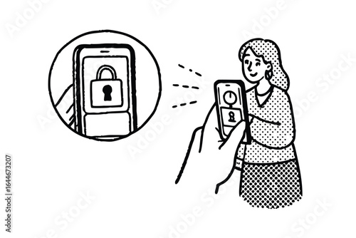Woman using smartphone for secure password entry and data protection