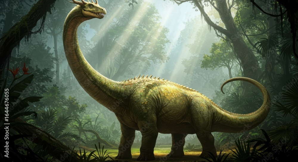 Obraz premium Cute Dinosaur in Fantasy Forest