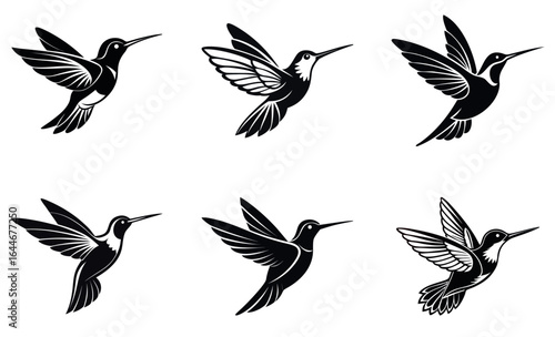 Hummingbird Silhouette Vector Set – Flying Bird Icons for Logo, Tattoo, and Design 