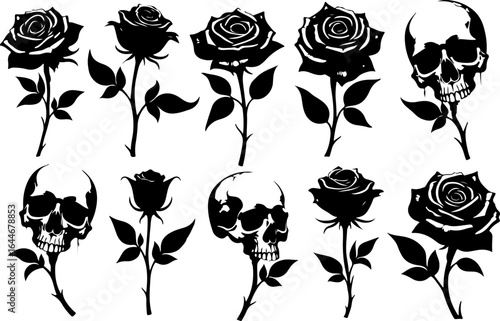 Gothic Dripping Skull & Rose Tattoo Vectors – Dark Edgy Floral & Skull Designs" VECTOR BUNDLE