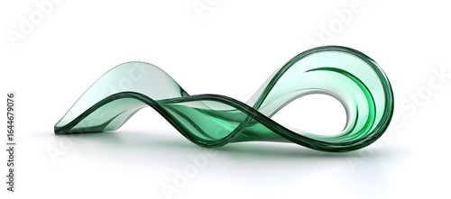3D render, abstract glass curved lines with green and blue colors, isolated on a white background