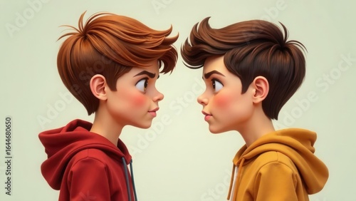 Closeup portrait, two angry men pointing fingers at each other blaming for problems, isolated white background. Interpersonal conflict. Negative human emotions facial expression feeling, body language