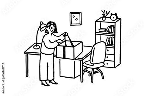 Business and technology concept with open box and office elements