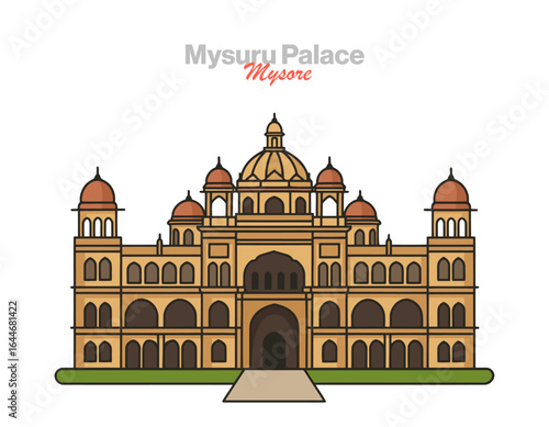 Magnificent Mysore Palace vector illustration: the royal residence of the Wadiyar dynasty, an Indo-Saracenic architectural masterpiece and a symbol of Karnataka's rich heritage and regal past