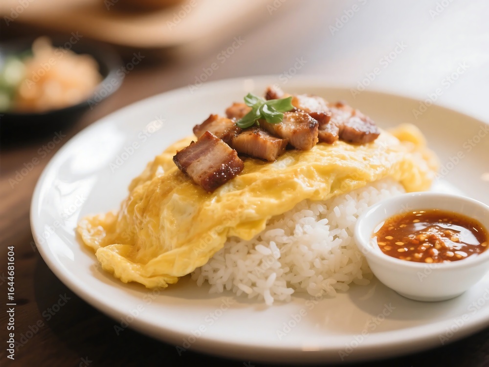Creamy Omelette Rice with Grilled Pork & Spicy Dip Creamy Omelette Rice with Grilled Pork & Spicy Dip