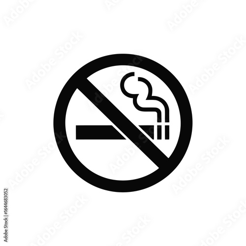Vector illustration of Black no smoking sign with smoke on white background cigarette forbidden