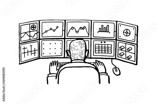 Hands using a laptop and tablet displaying financial charts and data analysis