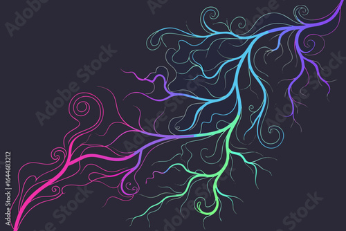 Elegant flowing vine with vibrant neon gradient colors and intricate swirling patterns, perfect for modern design and celebratory themes
