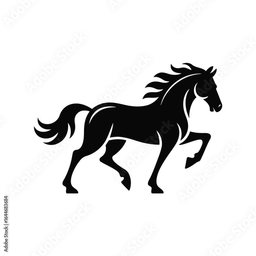 Silhouette of a powerful Vector illustration of black horse in a dynamic galloping pose stallion mare