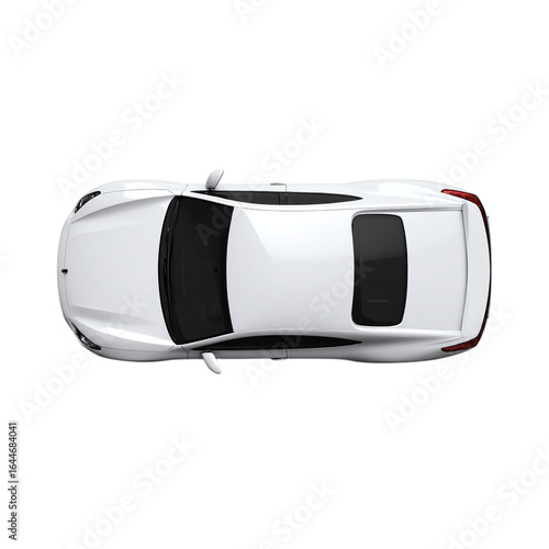 Aerial view of a sleek white sports car isolated on a black background modern automobile design and transportation concepts