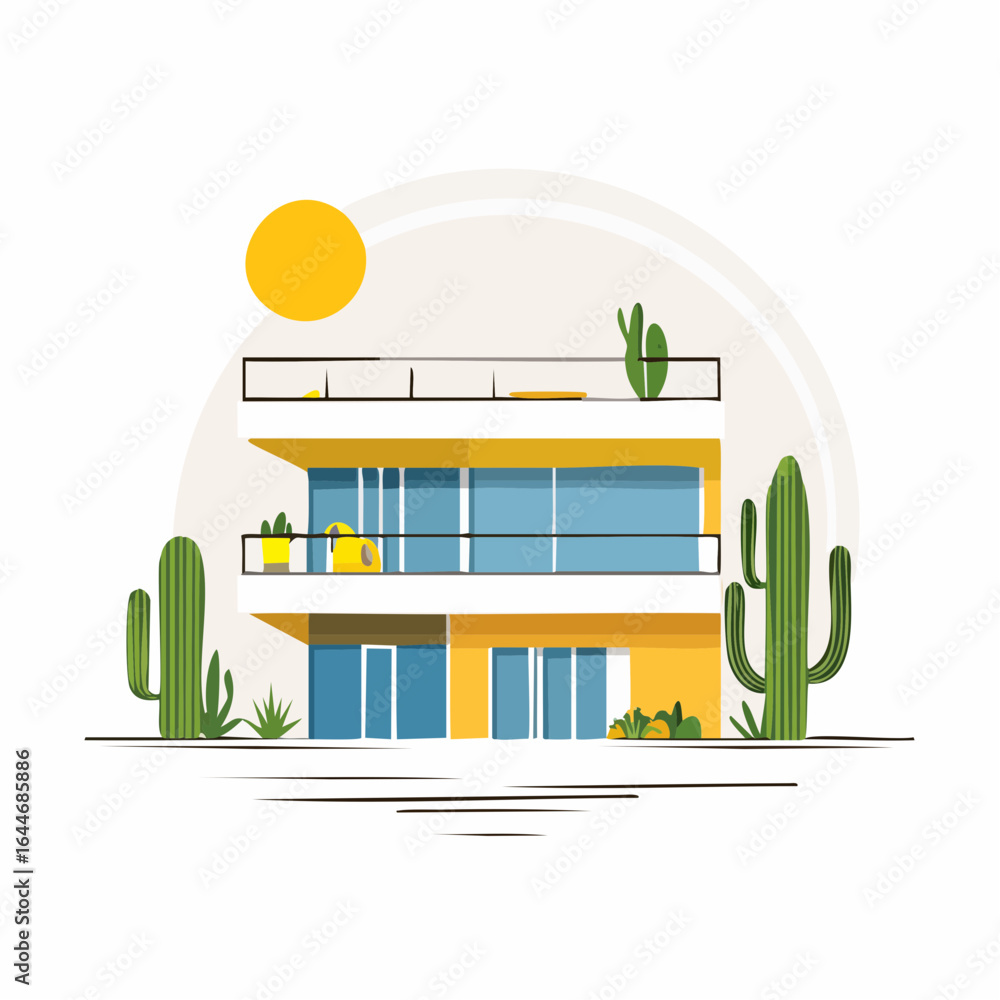 Obraz premium Contemporary Desert Villa with Geometric Lines and Cactus Garden