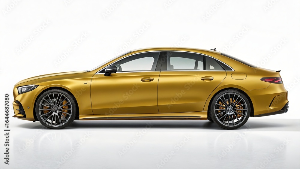 Gold sedan car isolated on white background showcasing its design and performance features Gold sedan car isolated on white background showcasing its design and performance features