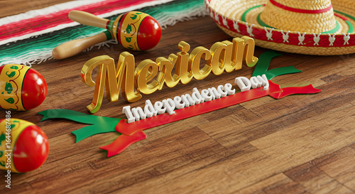 Gold letters Typography and Flag Colors Logo for Mexican Independence Day 