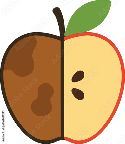 Half rotten half fresh apple symbolizing decay and health