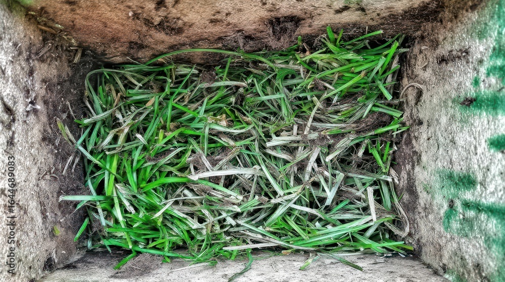 Obraz premium Chopped grass filling a recessed area.