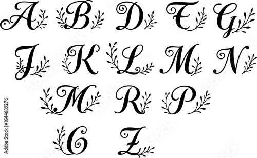 Decorative Floral Alphabet – Stylish Black Letter Set vector bundle