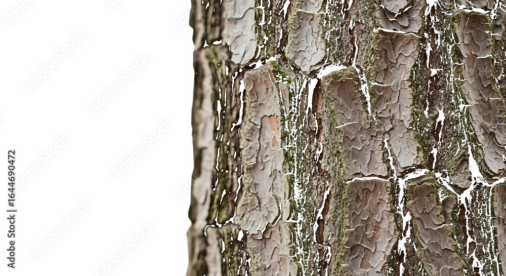 Fototapeta premium Rough bark texture with moss isolated on a transparent background
