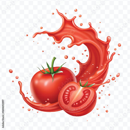 realistic 3d tomato red juice or ketchup sauce splash isolated on transparent background
