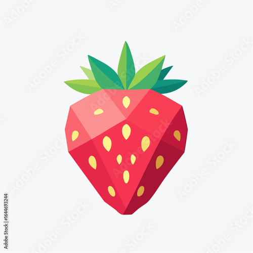 An angular take on a strawberry, crafted with crisp geometric design in vibrant colors.