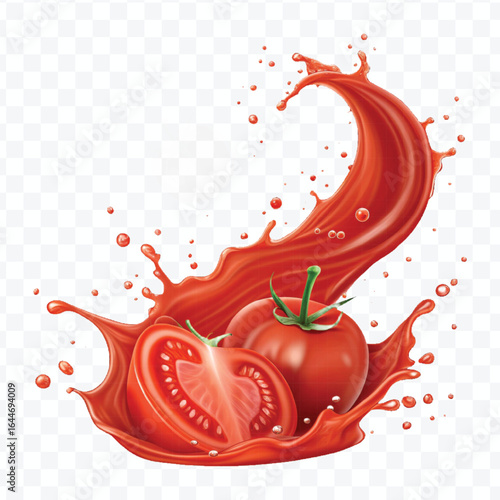 realistic 3d tomato red juice or ketchup sauce splash isolated on transparent background