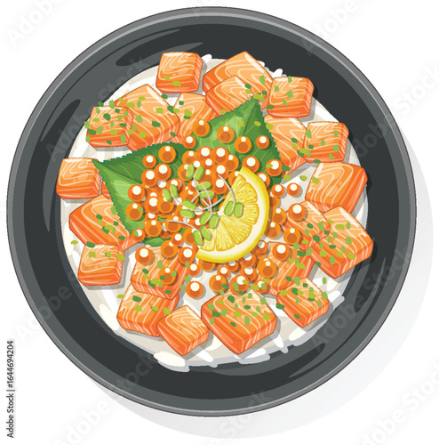 Vector Illustration of Salmon Sashimi Bowl