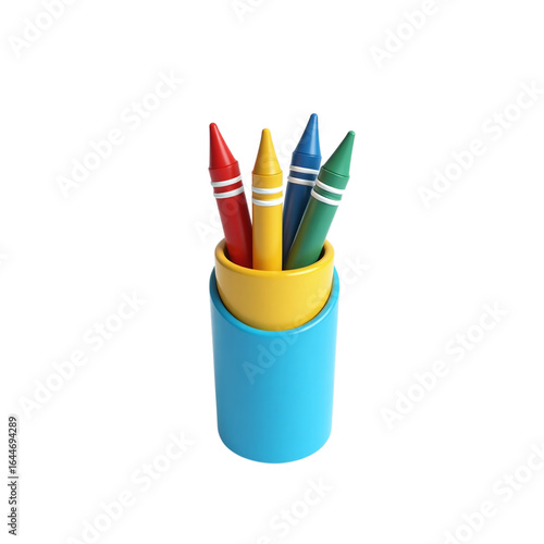 Colorful Crayons in a Vibrant Holder on Black Background Back to School Stationery Design Concept Illustration