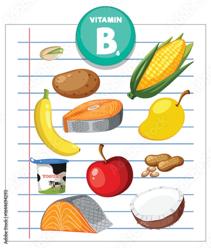 Vitamin B6 Rich Foods Illustrated on Lined Paper