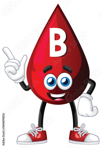 Cartoon Blood Drop Character with B Blood Type