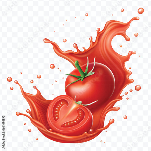 realistic 3d tomato red juice or ketchup sauce splash isolated on transparent background