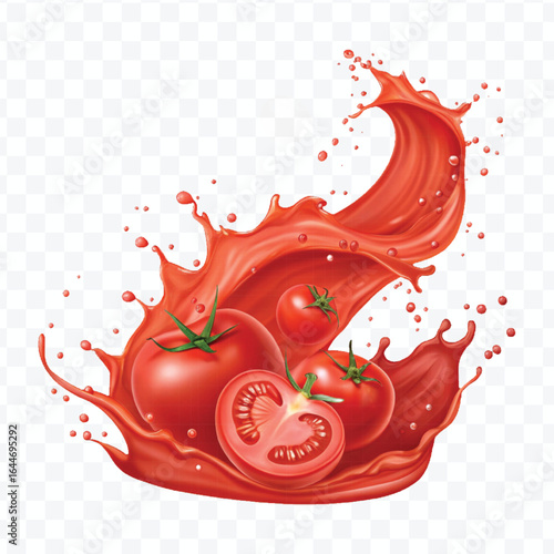 realistic 3d tomato red juice or ketchup sauce splash isolated on transparent background
