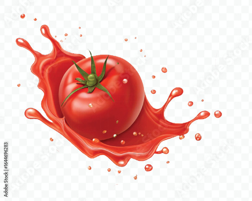realistic 3d tomato red juice or ketchup sauce splash isolated on transparent background