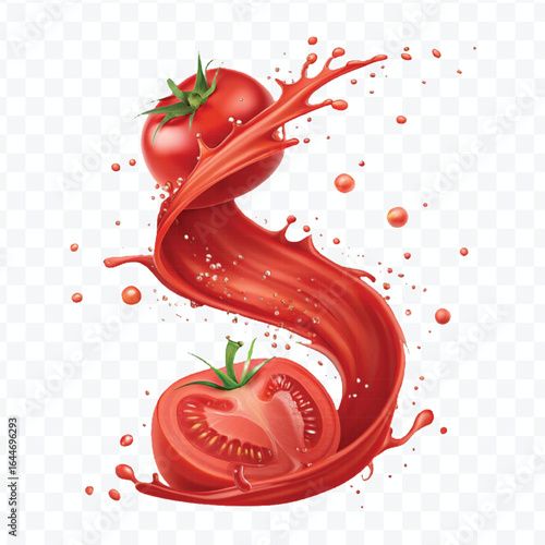 realistic 3d tomato red juice or ketchup sauce splash isolated on transparent background