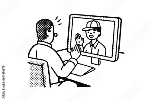 Online meeting and remote work collaboration with video conference participants