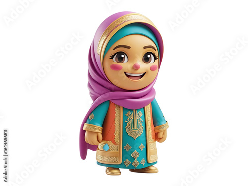 Muslimah 3D vector sticker emoji, full body