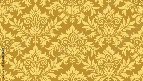 Golden yellow damask floral pattern seamless background vector