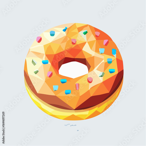 A fun donut with frosting and sprinkles, rebuilt in playful polygon shapes and vibrant tones.