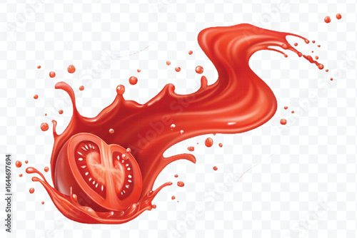realistic 3d tomato red juice or ketchup sauce splash isolated on transparent background