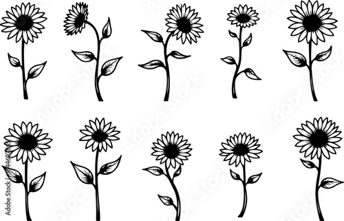 Sunflower Silhouettes – Elegant Floral Vector Set